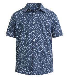 GEORGE MEN'S NAVY BLUE FLORAL COMMUTER SHORT SLEEVED SHIRT